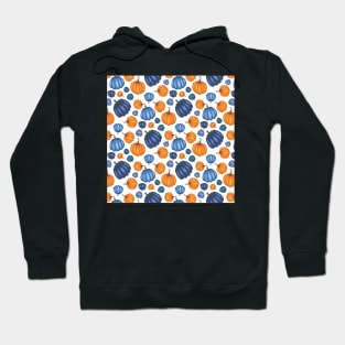 Pretty Blue & Orange Pumpkin Pattern on a White Background Hoodie